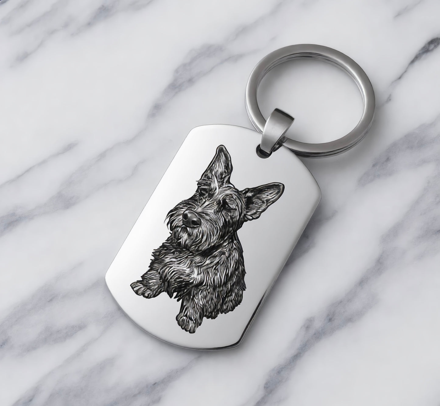 Stainless Steel Keyring with Deep-Engraved Pet Portrait