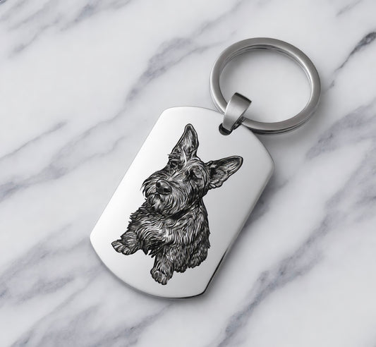 Stainless Steel Keyring with Deep-Engraved Pet Portrait