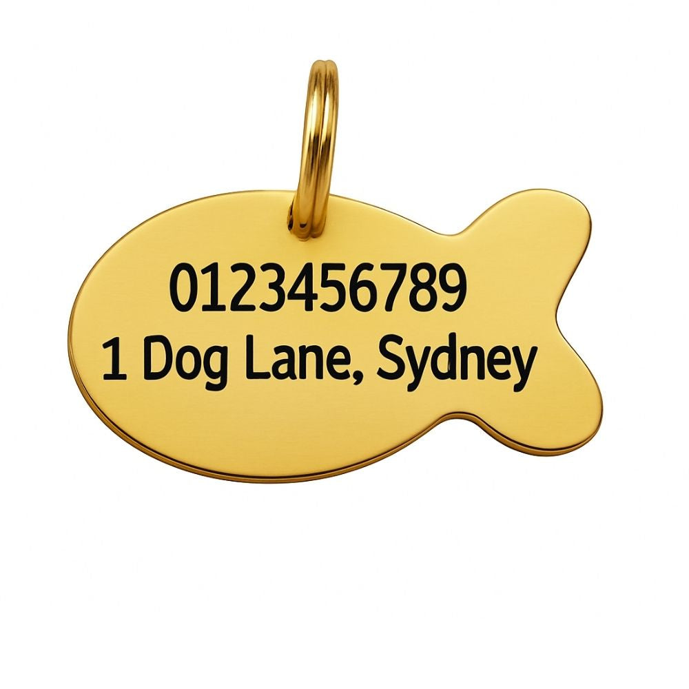 Stainless Steel Pet Tag - Fish - Gold